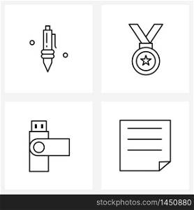 Set of 4 Modern Line Icons of create, drive, pencil, award, technology Vector Illustration