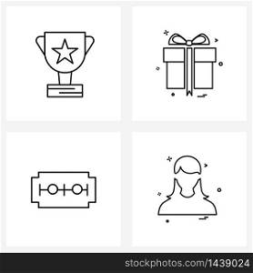 Set of 4 Modern Line Icons of cup, grooming, winning, surprise, hygiene Vector Illustration