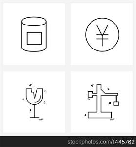 Set of 4 Modern Line Icons of cylinder, drink, japan, glass, practical Vector Illustration