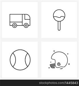 Set of 4 Modern Line Icons of delivery, game, candy, meal, hamlet Vector Illustration