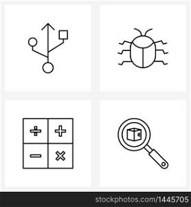 Set of 4 Modern Line Icons of delivery, math&rsquo;s, product, insect, minus Vector Illustration