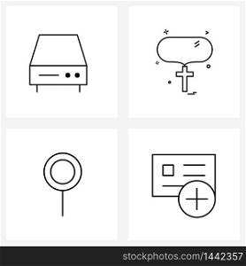 Set of 4 Modern Line Icons of device, location, hard, prey, maps Vector Illustration