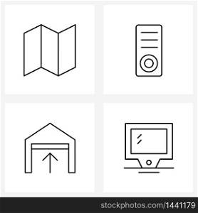 Set of 4 Modern Line Icons of direction, window, cpu, blinds, home Vector Illustration