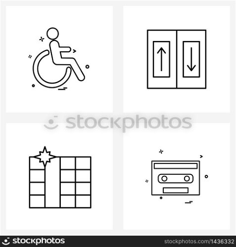 Set of 4 Modern Line Icons of disable, cells, invalid, elevator, new Vector Illustration