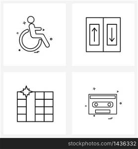 Set of 4 Modern Line Icons of disable, cells, invalid, elevator, new Vector Illustration