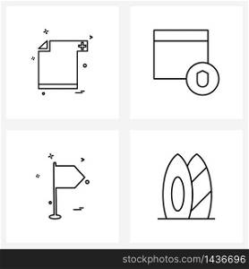 Set of 4 Modern Line Icons of file; flag; document; web; flags Vector Illustration