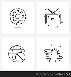 Set of 4 Modern Line Icons of gear, ban, rotate, remote, connection Vector Illustration