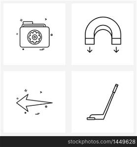 Set of 4 Modern Line Icons of gear, direction, directory, interaction, left Vector Illustration