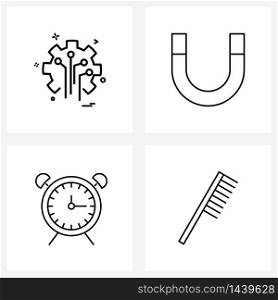 Set of 4 Modern Line Icons of gear, stopwatch, technology, magnetic field, comb Vector Illustration