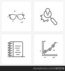 Set of 4 Modern Line Icons of goggles, note book, trip, seo, graph Vector Illustration