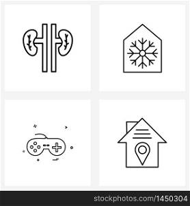 Set of 4 Modern Line Icons of health, console, organ, house, location Vector Illustration