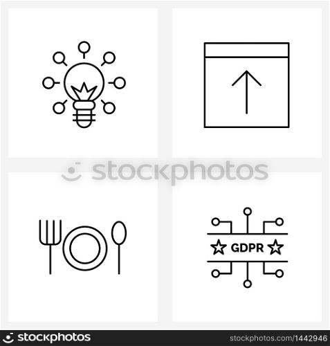 Set of 4 Modern Line Icons of idea, arrow, economy, app, food Vector Illustration