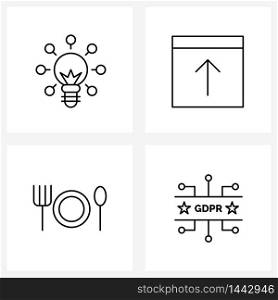 Set of 4 Modern Line Icons of idea, arrow, economy, app, food Vector Illustration