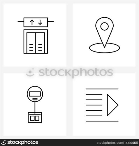 Set of 4 Modern Line Icons of interior, building, locator, home, format Vector Illustration