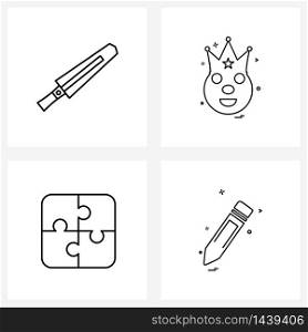 Set of 4 Modern Line Icons of knife, business, clown, crown, pencil Vector Illustration