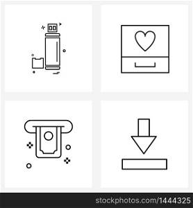 Set of 4 Modern Line Icons of lighter, cash, archive, love, media Vector Illustration