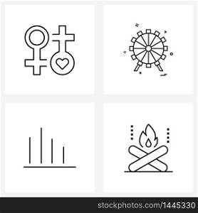 Set of 4 Modern Line Icons of love, chart, female, park, burn Vector Illustration