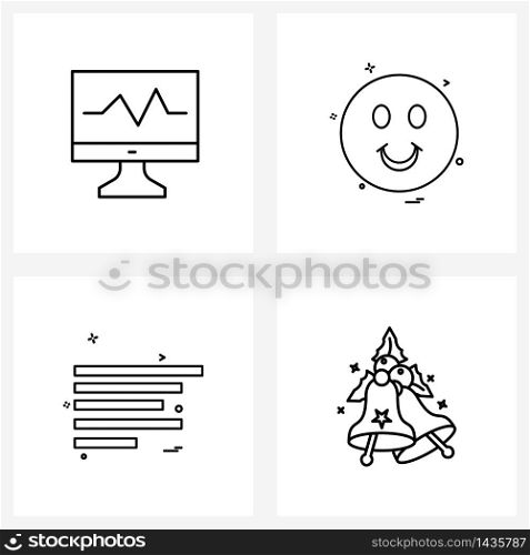 Set of 4 Modern Line Icons of medical, alignment, screen, emotion, text Vector Illustration