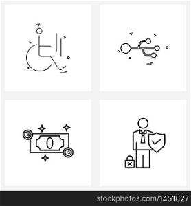 Set of 4 Modern Line Icons of medical, coin, handicapped, storage, currency Vector Illustration