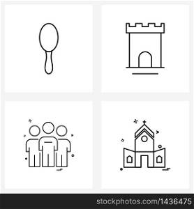 Set of 4 Modern Line Icons of mirror; computer; beach; vacation; religion Vector Illustration