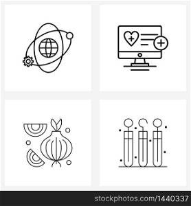 Set of 4 Modern Line Icons of nuclear, agriculture, science, plus, care Vector Illustration