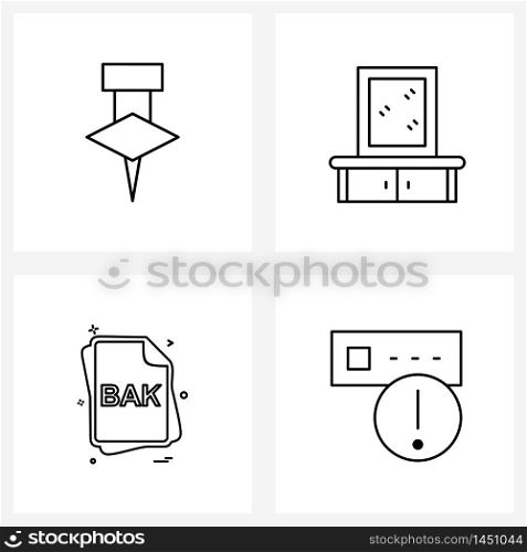Set of 4 Modern Line Icons of paper pin, file type , beauty, mirror, back Vector Illustration