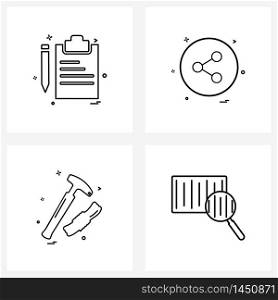Set of 4 Modern Line Icons of pencil, tools, education, ui, hardware tools Vector Illustration