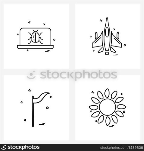 Set of 4 Modern Line Icons of religion, air force, bugs, military, flag design Vector Illustration