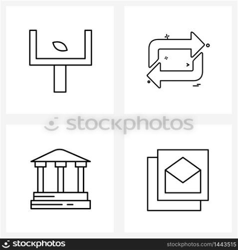 Set of 4 Modern Line Icons of rugby, sport, arrows, building Vector Illustration