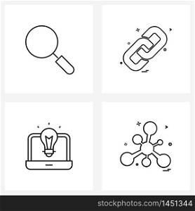 Set of 4 Modern Line Icons of search, idea, chain, internet, network Vector Illustration
