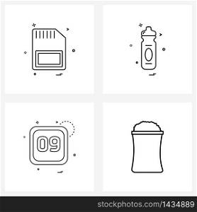 Set of 4 Modern Line Icons of sim; date; mobile; water; Vector Illustration