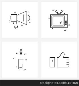 Set of 4 Modern Line Icons of sound, mascara, TV, cosmetic, thumb Vector Illustration