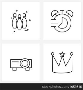 Set of 4 Modern Line Icons of sports, led, bowling, timepiece, office Vector Illustration