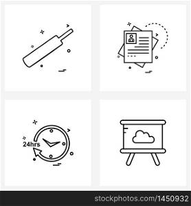 Set of 4 Modern Line Icons of sports, reset, cricket, document, time Vector Illustration