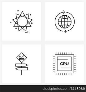 Set of 4 Modern Line Icons of star, no smoking board, shapes, globe, board Vector Illustration