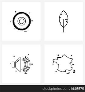 Set of 4 Modern Line Icons of sun, ui, weather, pen, interface Vector Illustration