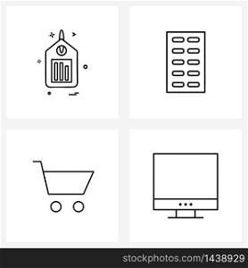 Set of 4 Modern Line Icons of tag, shopping, drugs, tablets, desktop Vector Illustration