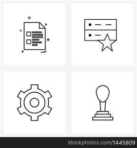 Set of 4 Modern Line Icons of text, setting, doc, storage, car Vector Illustration