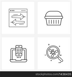 Set of 4 Modern Line Icons of transfer, sync, handle, connection, search Vector Illustration