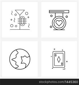 Set of 4 Modern Line Icons of trumpet silhouette, communication, year, romance, helpdesk Vector Illustration
