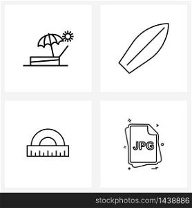 Set of 4 Modern Line Icons of umbrella, scale, beach, surfboard, school Vector Illustration