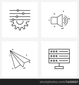 Set of 4 Modern Line Icons of user manual setting, plane, sound, media, documents Vector Illustration