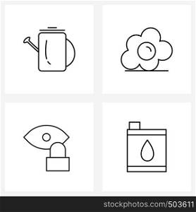 Set of 4 Modern Line Icons of water shower, lock, egg, eye, energy Vector Illustration