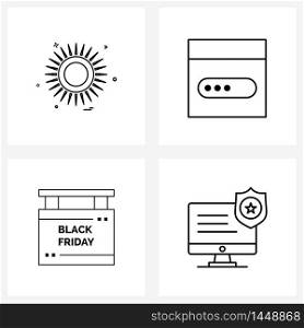 Set of 4 Modern Line Icons of weather, board, summer, bar, Friday Vector Illustration