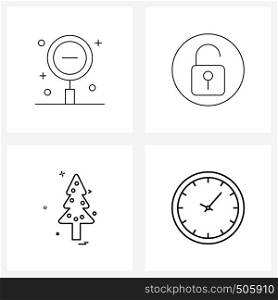 Set of 4 Modern Line Icons of zoom, Christmas, institution, tree, time Vector Illustration