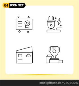 Set of 4 Modern UI Icons Symbols Signs for academic degree, credit, degree, plug, global Editable Vector Design Elements
