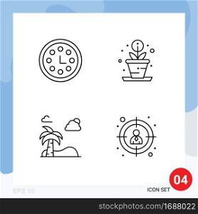 Set of 4 Modern UI Icons Symbols Signs for achievement, tree, wreath, growth, employee Editable Vector Design Elements