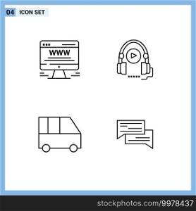 Set of 4 Modern UI Icons Symbols Signs for advert, family van, web advert, language course, passenger van Editable Vector Design Elements