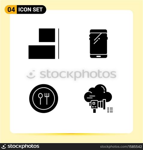 Set of 4 Modern UI Icons Symbols Signs for align, fork, phone, huawei, plate Editable Vector Design Elements