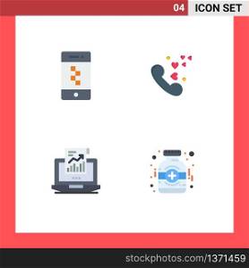 Set of 4 Modern UI Icons Symbols Signs for application, report, technology, heart, laptop Editable Vector Design Elements